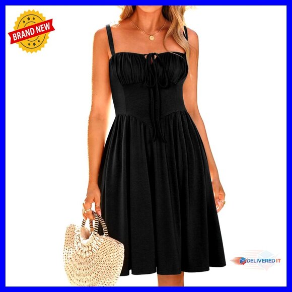 Dresses & Skirts - Summer Mini Dress with Pockets Lace-Up Corset Spaghetti Straps Casual